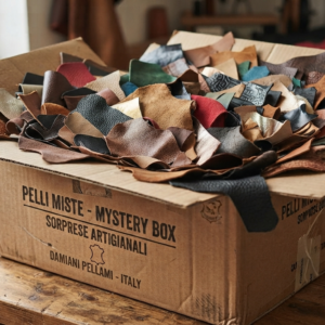 Assortimento di mystery box con pellame misto di vitelli e capre in offerta per pelletteria artigianale