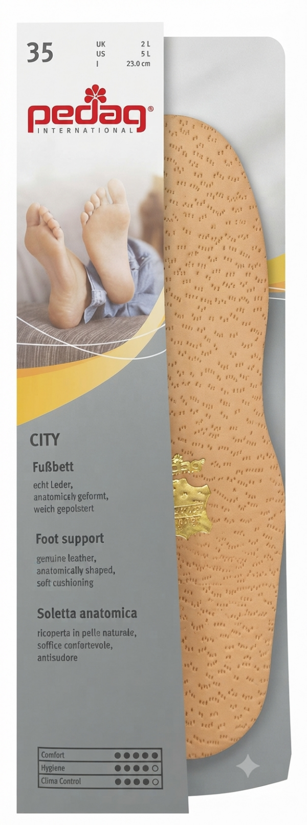 Soletta plantare Pedag City in vera pelle e lattice con rinforzo anti-shock